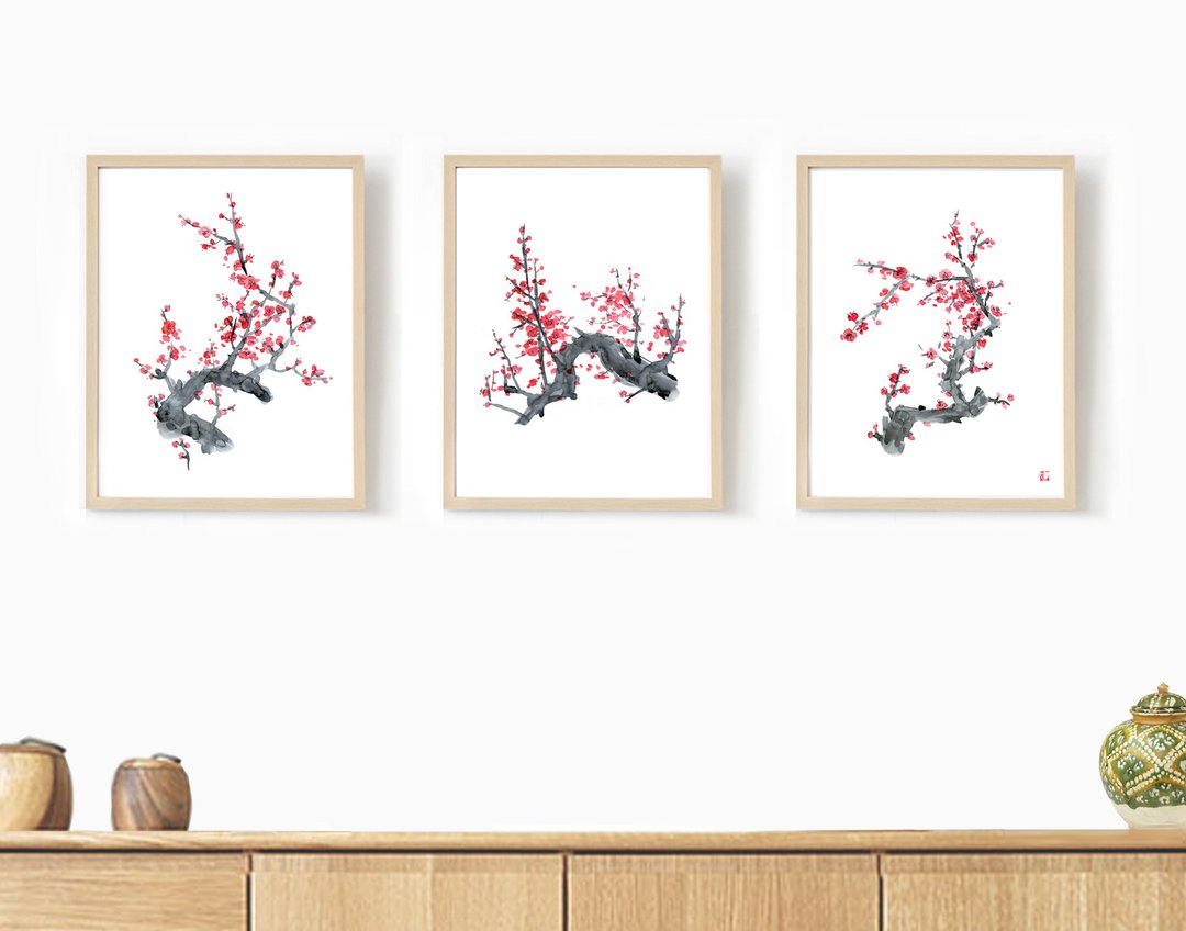 平安吉祥红梅花卉挂画-居家挂画--沙发背景-装饰组画/客厅装饰 - 海报/装饰画/版画 - 纸 