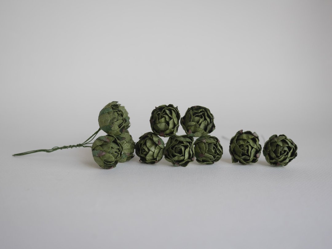 Paper Flower, centerpiece, DIY 25 pieces peony  size 3.5 cm., dark green color - 其他 - 纸 绿色