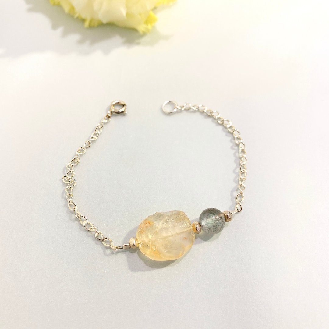 Ops Citrine Labradorite bracelet-黄水晶/拉长石/纯银/原矿手链 - 手链/手环 - 宝石 黄色
