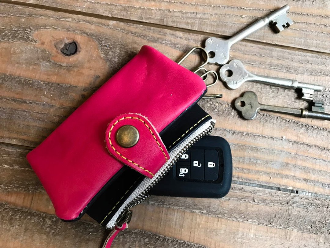 POCKET Bright red cool pocket plump key case PPK-RKR-Y for coin purses - 钥匙链/钥匙包 - 真皮 红色