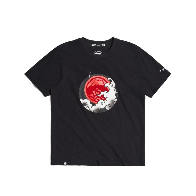 江户胜 日系 男装 经典山云海黑潮短袖T恤(黑色) #上衣 - 男装上衣/T 恤 - 棉．麻 黑色