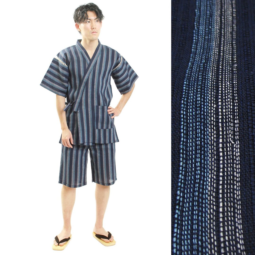 日本 和服 男士 甚平 休闲服 睡衣 棉 成套组 M L LL am-mr01 - 居家服/睡衣 - 棉 蓝色