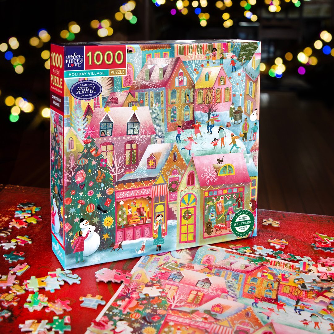 eeBoo 1000片拼图 - Holiday Village 假期村庄 (圣诞节Christmas - 拼图 - 纸 多色