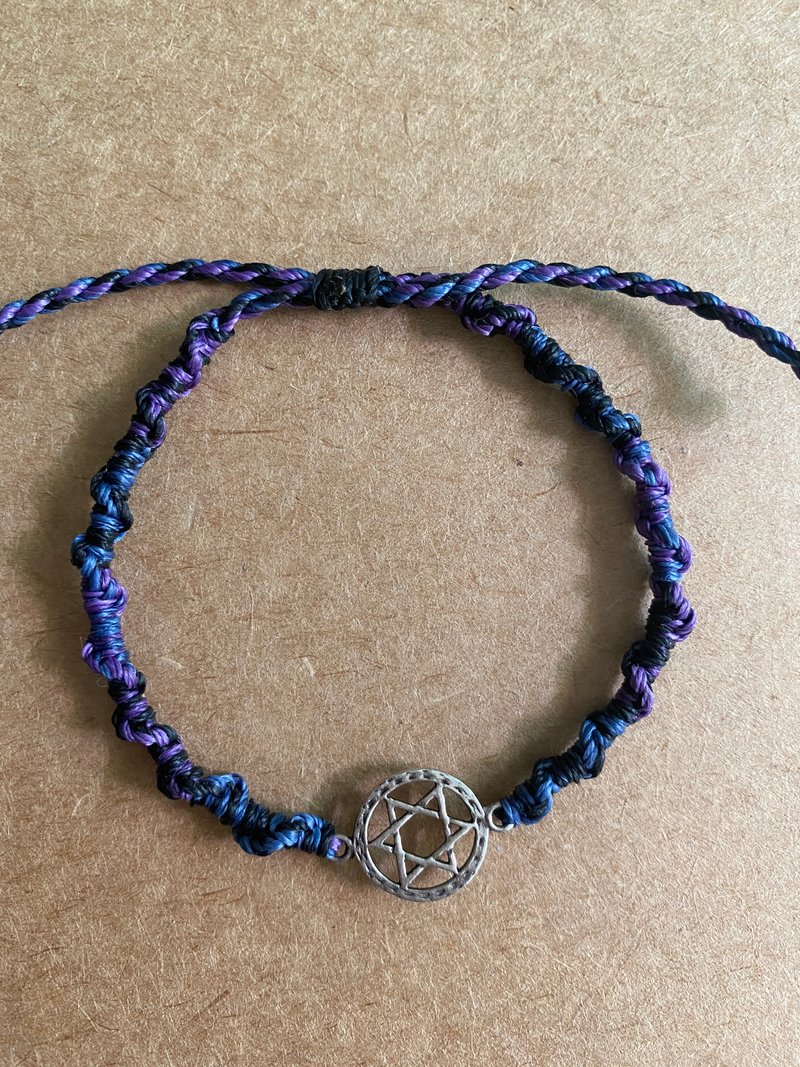 六芒星魔法阵 纯银手工编织蜡线手链 - 手链/手环 - 纯银 紫色