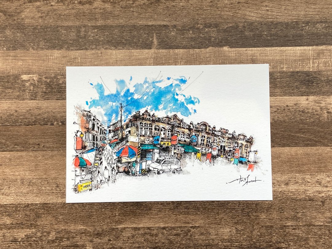 枯枝笔速写 台南景点 新化老街 水彩 插画 手绘明信片 - 卡片/明信片 - 纸 