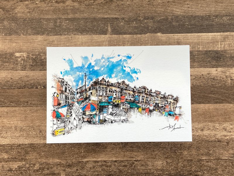 枯枝笔速写 台南景点 新化老街 水彩 插画 手绘明信片 - 卡片/明信片 - 纸 