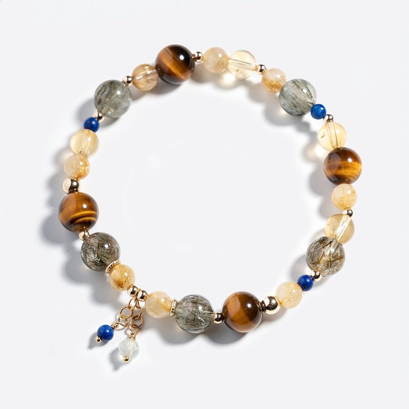 绿发碧玺金发晶虎眼石黄水晶14k包金 水晶手链 | 事业财运 招财 - 手链/手环 - 水晶 金色