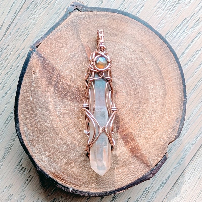 【曲水辰手创】橘子水晶与火玛瑙金属线编织吊坠 - 项链 - 宝石 橘色