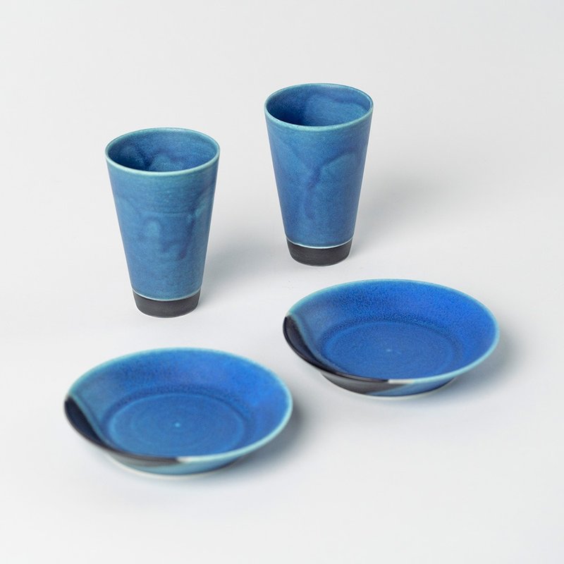 为蓝系列-杯盘组(4.5寸圆皿x2 + V口高杯x2) | 礼品 - 盘子/餐盘/盘架 - 瓷 