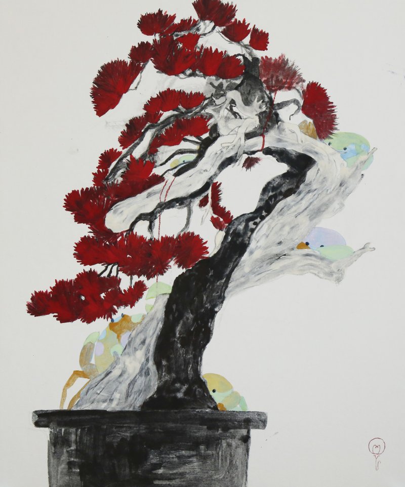 【日本画】茜草松与隐形馒头蟹 - 海报/装饰画/版画 - 纸 红色