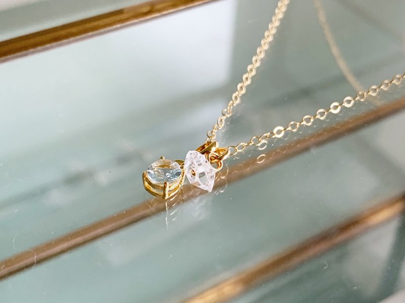 【3月・4月诞生石】温柔话语萦绕，海蓝宝石・赫基默钻石・项链 (K14GF) - 项链 - 宝石 蓝色