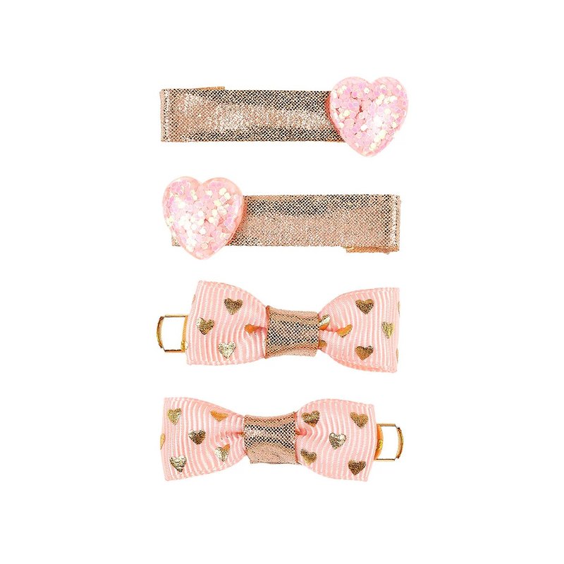 荷兰 Souza 粉色爱心蝴蝶结发夹 4 入组 - 发饰 - 聚酯纤维 粉红色