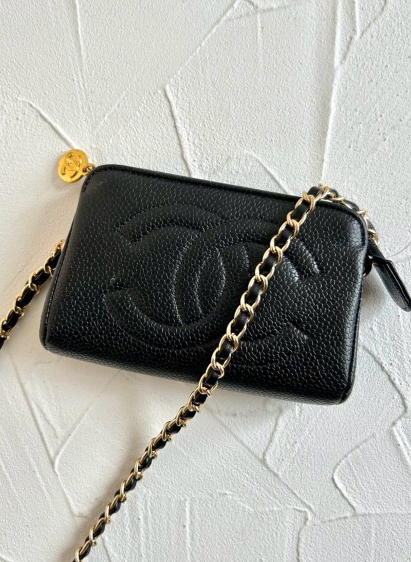 绝版古董包 Chanel黑色鱼子酱牛皮斜背包 单肩包 侧背包 中古包 - 侧背包/斜挎包 - 真皮 黑色