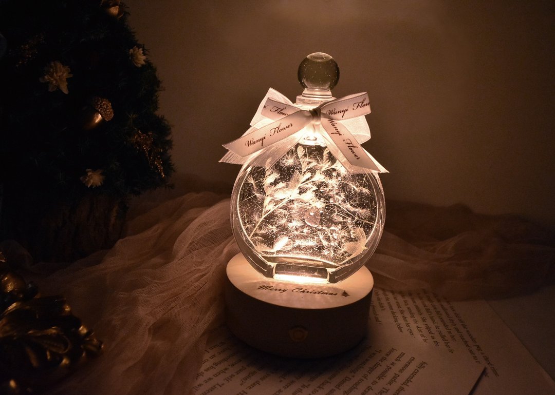 蒲公英雪白浮游花小夜灯  永生花扩香母亲节 夜灯 刻字 干燥花圣 - 干燥花/捧花 - 植物．花 白色