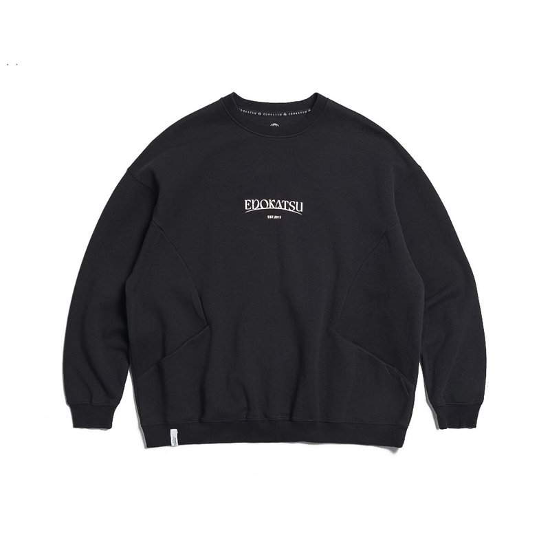 江户胜 日系 男装 潮流系列 英文字双口袋长袖T恤(黑色) #上衣 - 男装上衣/T 恤 - 棉．麻 黑色