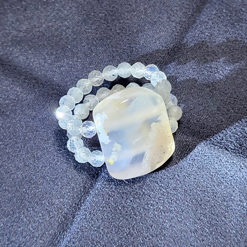 •唯一• 樱花玛瑙×灰拉长石 浪漫系设计款戒指 - 戒指 - 水晶 银色