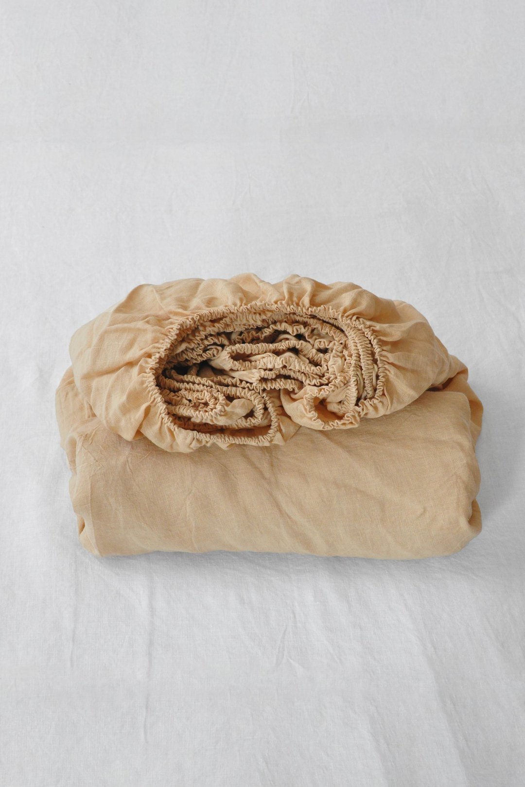 Caramel linen fitted sheet / Softened linen bed sheet / Deep pocket - 寝具 - 亚麻 卡其色