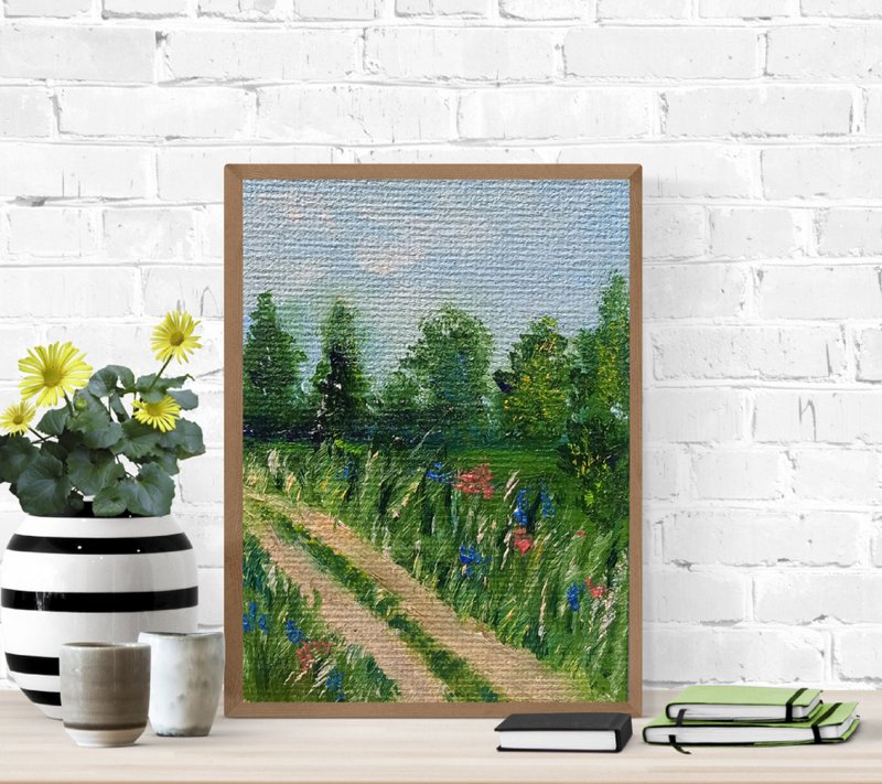 景观与森林路微型原始油画娃娃屋画 - 玩偶/公仔 - 其他材质 多色