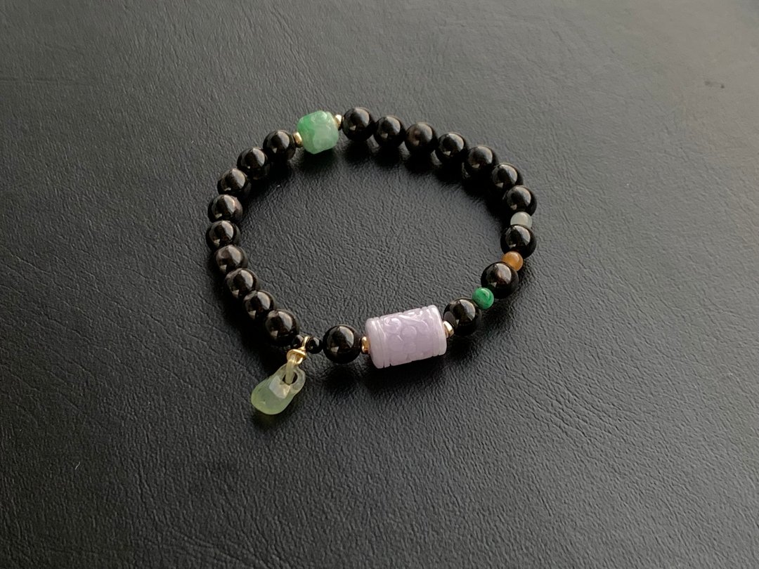 天然翡翠手链 金运石手链 紫罗兰桶珠手链 路路通 设计款手链 - 手链/手环 - 玉石 多色