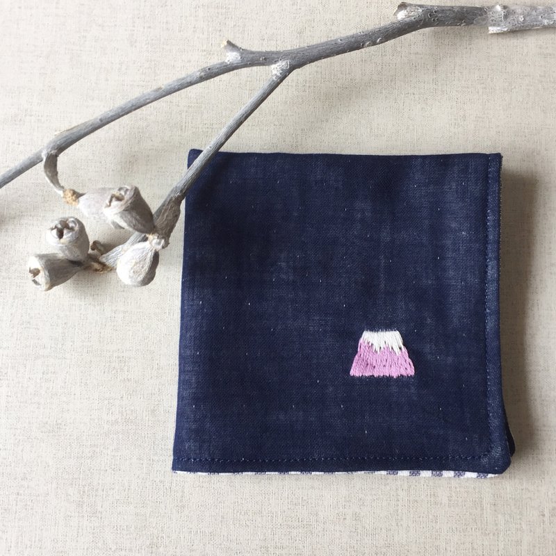 NEW 手刺繍入り4重ガーゼハンカチ ふじさんパープル 受注制作 - 其他 - 棉．麻 蓝色