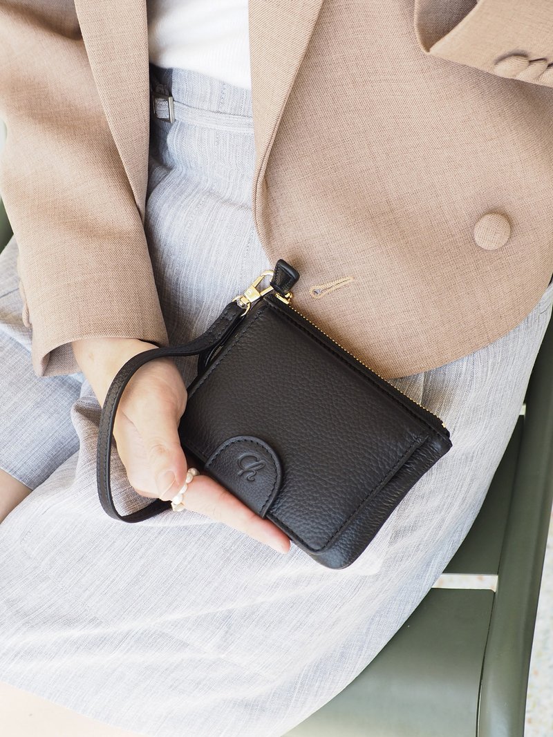 Mary（黑色）：迷你钱包，短钱包，牛皮，黑色，拉链袋 - 皮夹/钱包 - 真皮 黑色