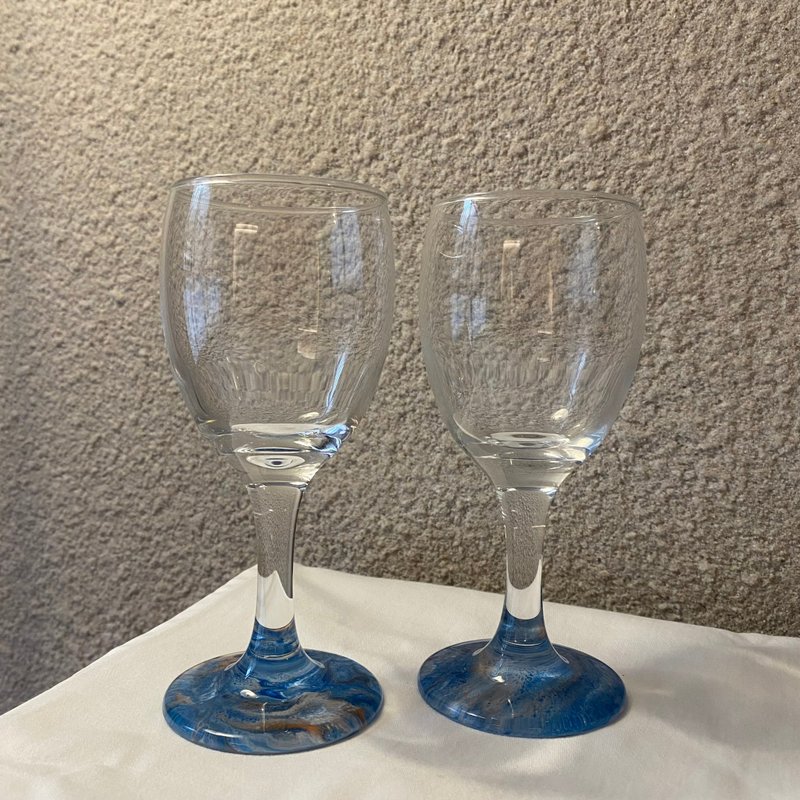 【 漩光之刻 | 海心蓝 】手作葡萄酒杯 红酒杯 2入 - 酒杯/酒器 - 玻璃 