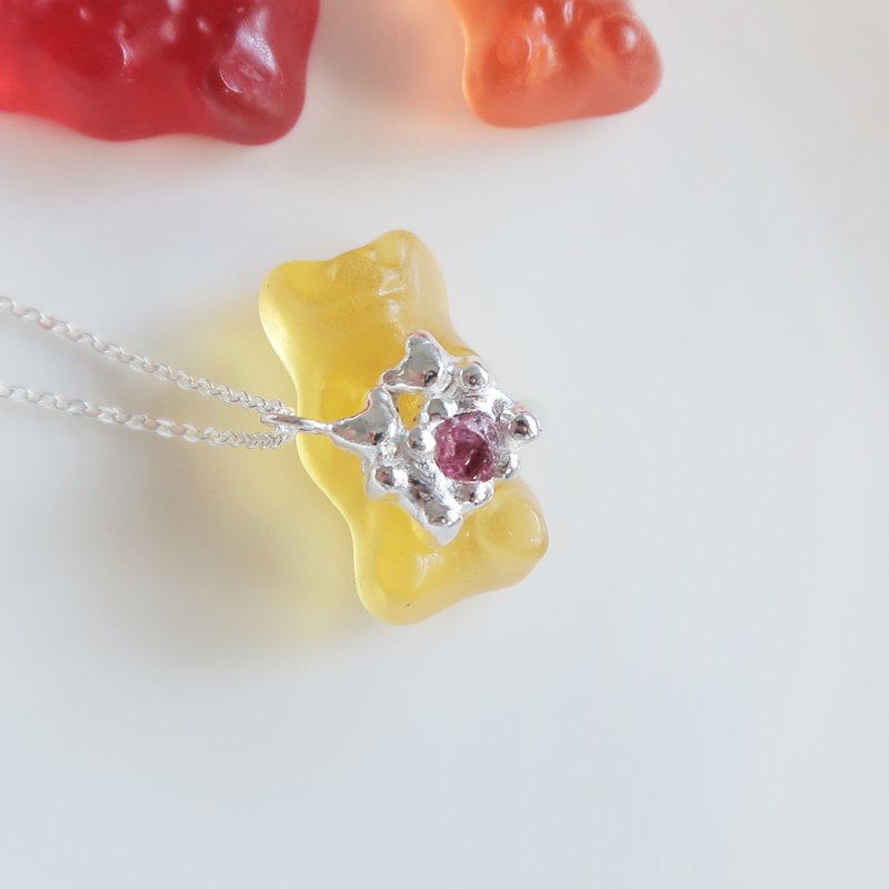 999 纯银 迷你 小熊软糖 双宝 彩色蓝宝石 尖晶石 项链 免费包装 - 项链 - 纯银 紫色