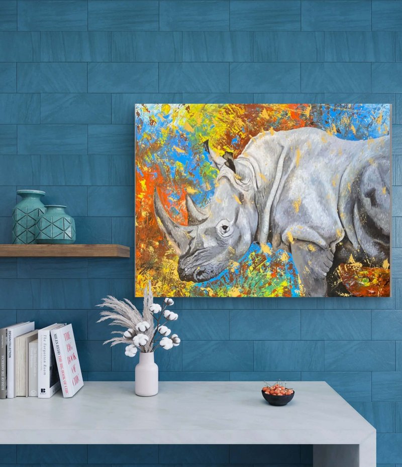 【V416 犀牛】坦桑尼亚手绘画作，挂画 - 海报/装饰画/版画 - 其他材质 