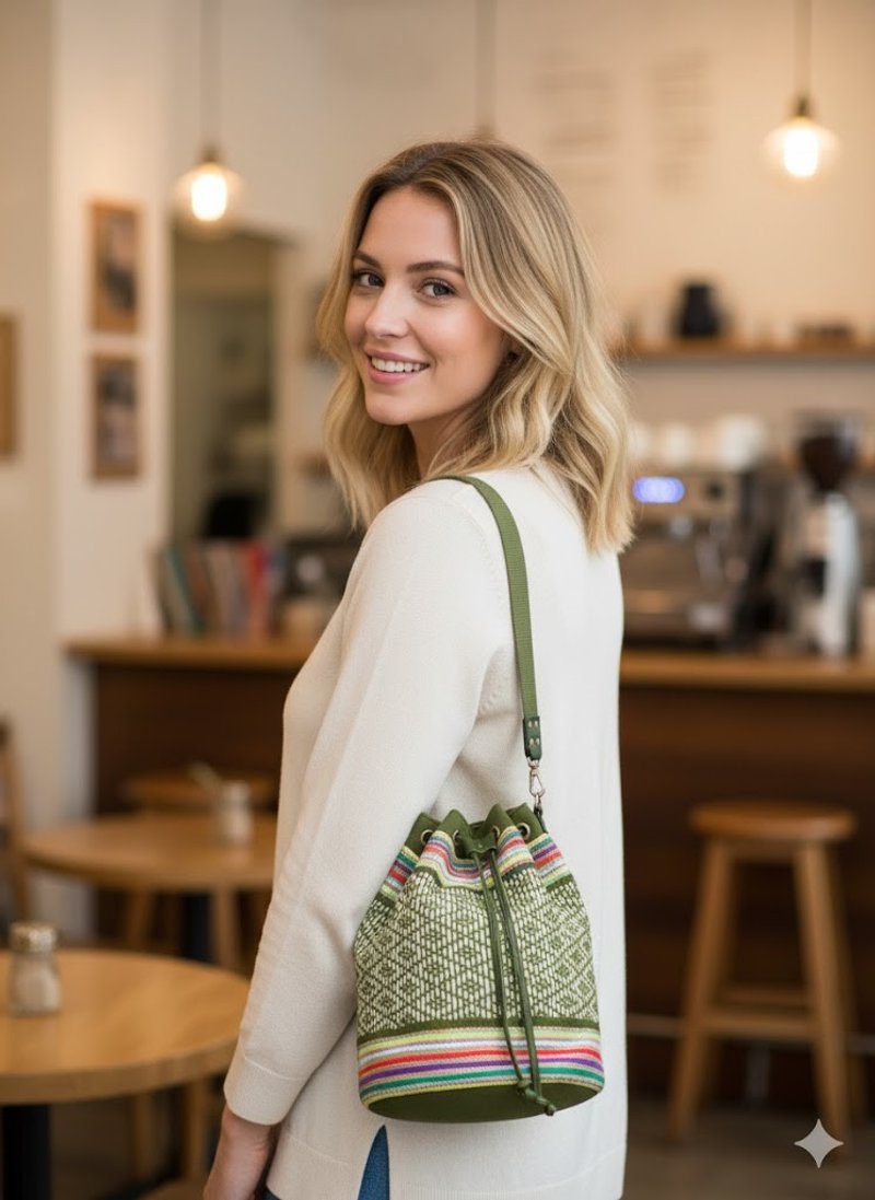 手工编织民族水桶包 - 束口袋双肩包 - 棉．麻 