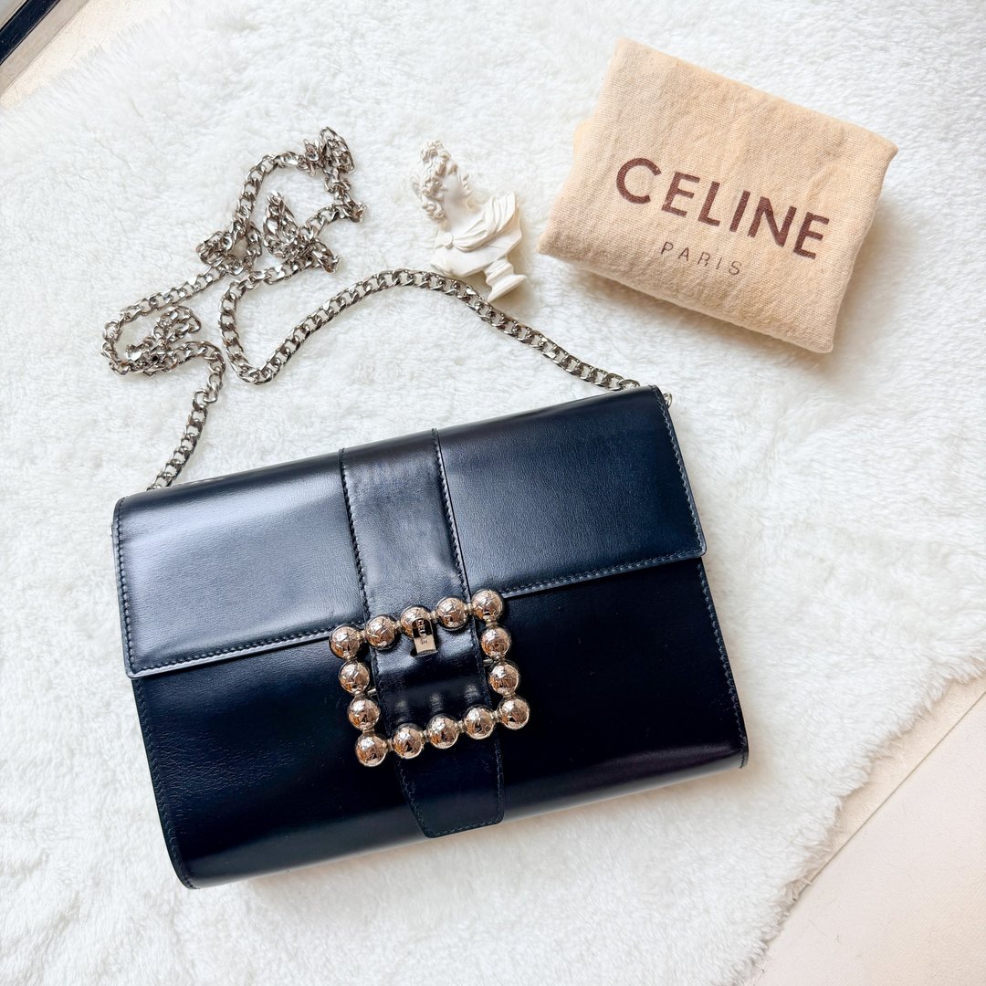 【日本中古】Vintage CELINE 星球 Clutch 手拿包 送银链斜背 - 手拿包 - 真皮 黑色