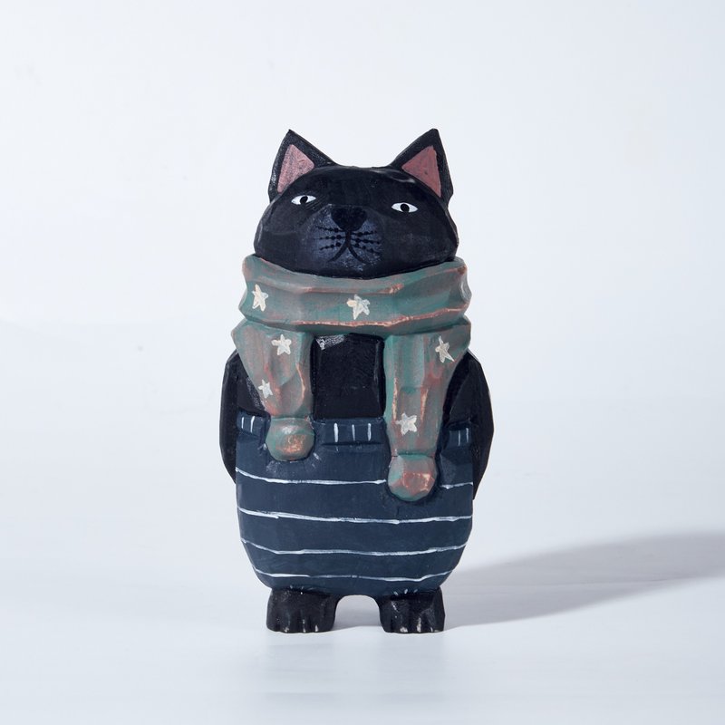 Coco 戴着围巾的大猫木雕 - 摆饰 - 木头 灰色