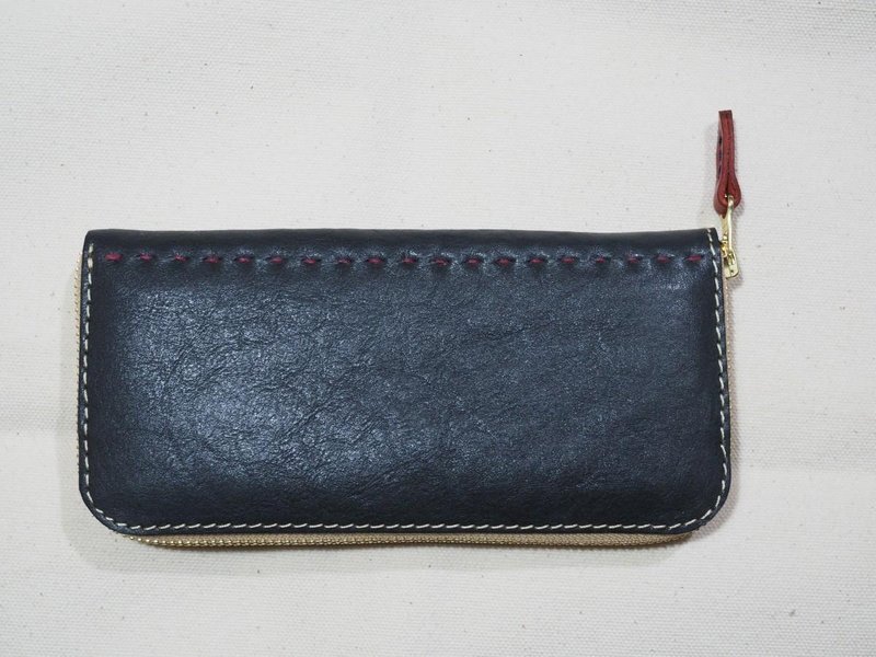 [Special specifications] Soft leather U-shaped zipper classic long wallet / navy - 皮夹/钱包 - 真皮 蓝色