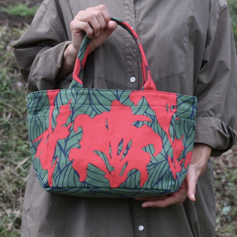 托特包 侧袋 S尺寸  तिला罗花_希望_红色 - 手提包/手提袋 - 棉．麻 绿色