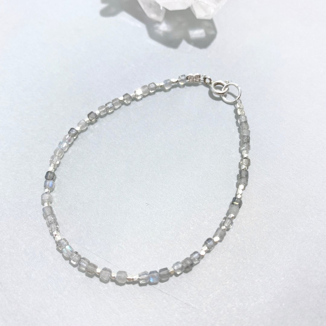 Ops Labradorite bracelet -拉长石/纯银/幸运/限定/小方糖/手链 - 手链/手环 - 宝石 银色