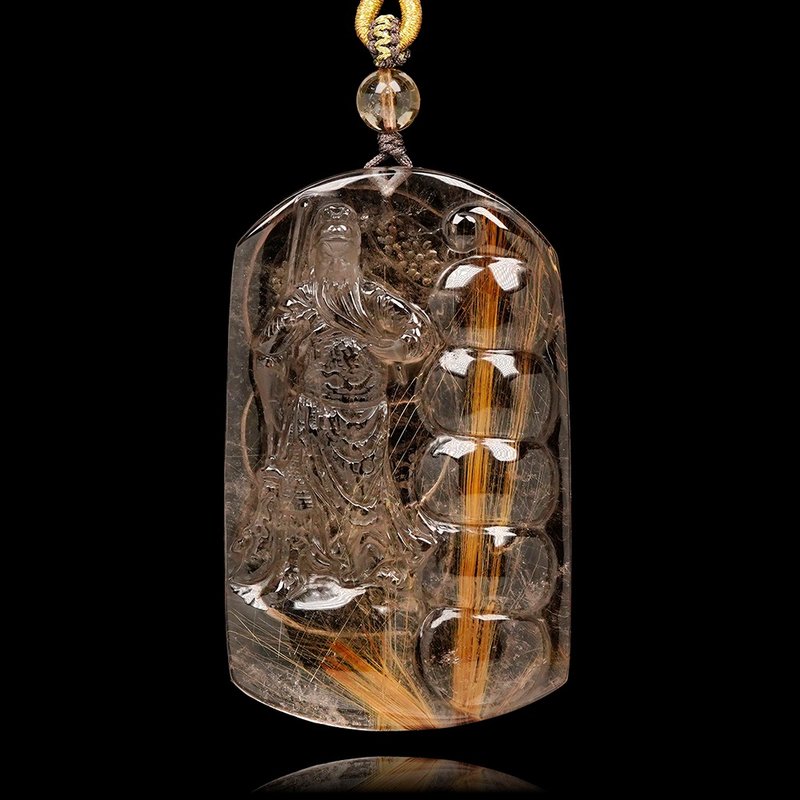 【正佳珠宝】金钛晶 顶级葫芦关圣帝君 金钛晶关公 89.6g 金钛晶 - 项链 - 半宝石 多色