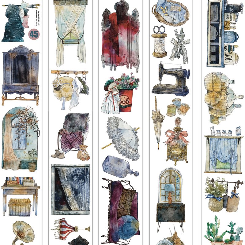 時光印跡 美しい懐かしの雑貨 PET 和紙膠帶 10米卷 (kiss-cut) - 纸胶带 - 其他材质 多色