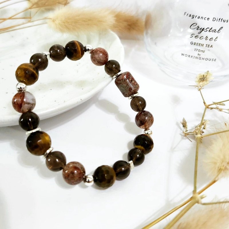 大地之力/消除负能量、高度聚财之水晶/红幽灵/黄虎眼/黑金超七 - 手链/手环 - 水晶 咖啡色