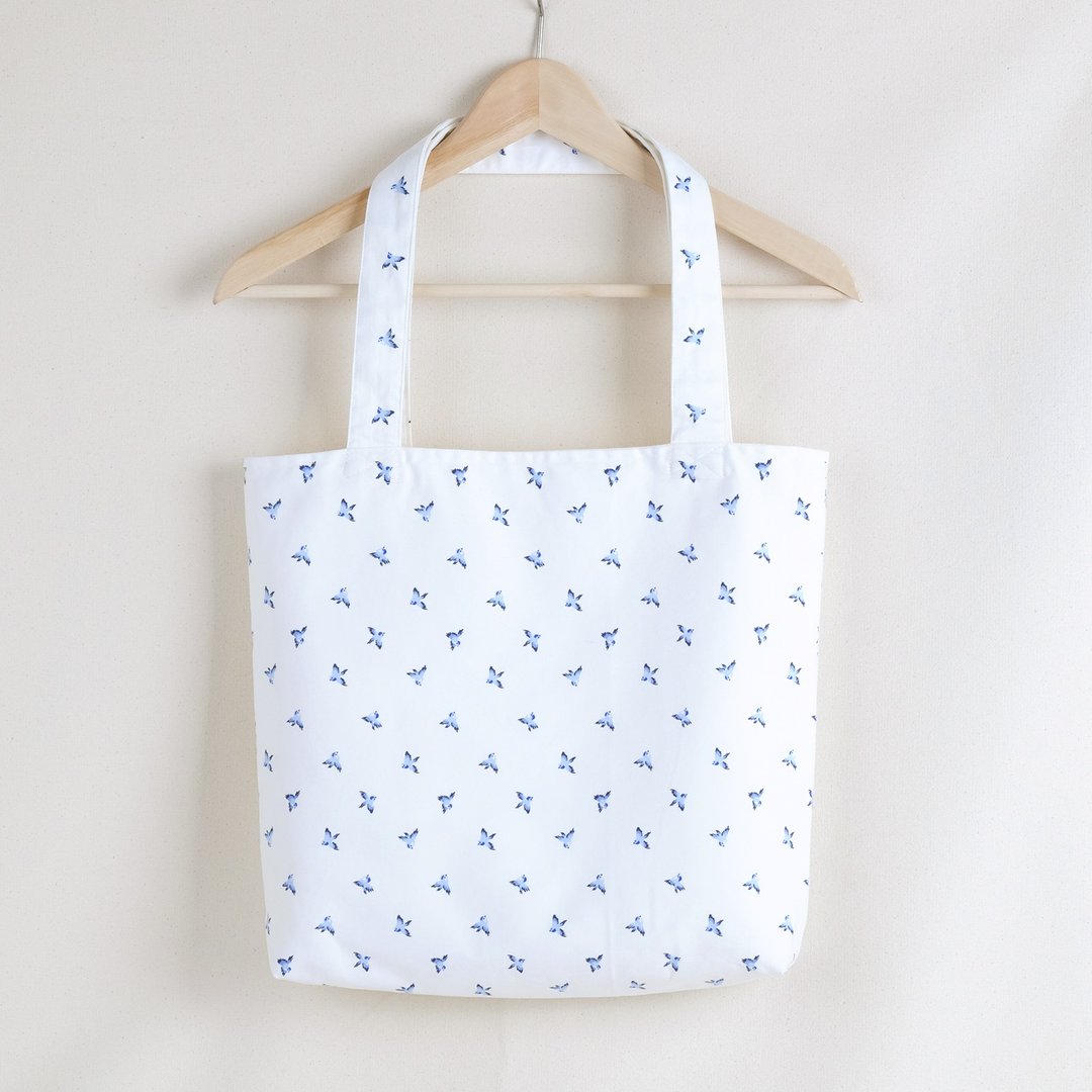 [Limited] Little Blue Bird Tote Bag - 侧背包/斜挎包 - 棉 白色