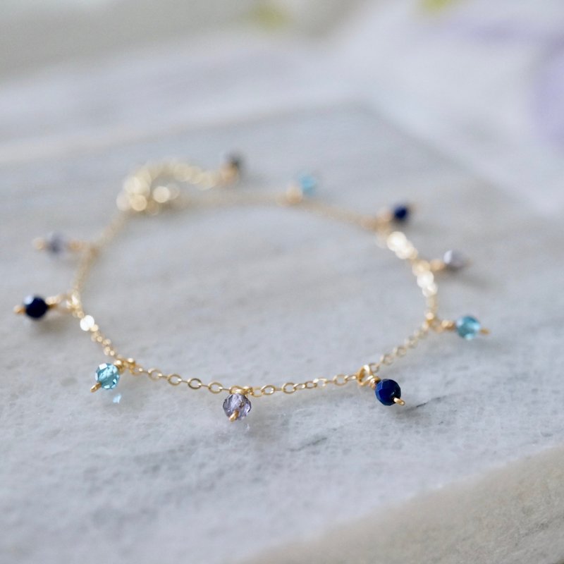 ITS-B119【14KGF手链・宝石・托帕/青金石/堇青石】细致手链1条。 - 手链/手环 - 其他金属 金色