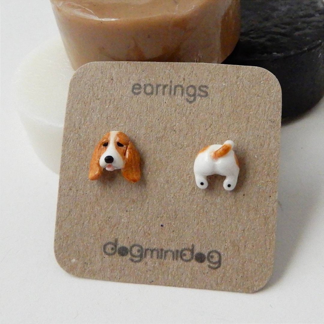 巴吉度猎犬耳环带纸盒适合爱狗人士 - 耳环/耳夹 - 其他材质 