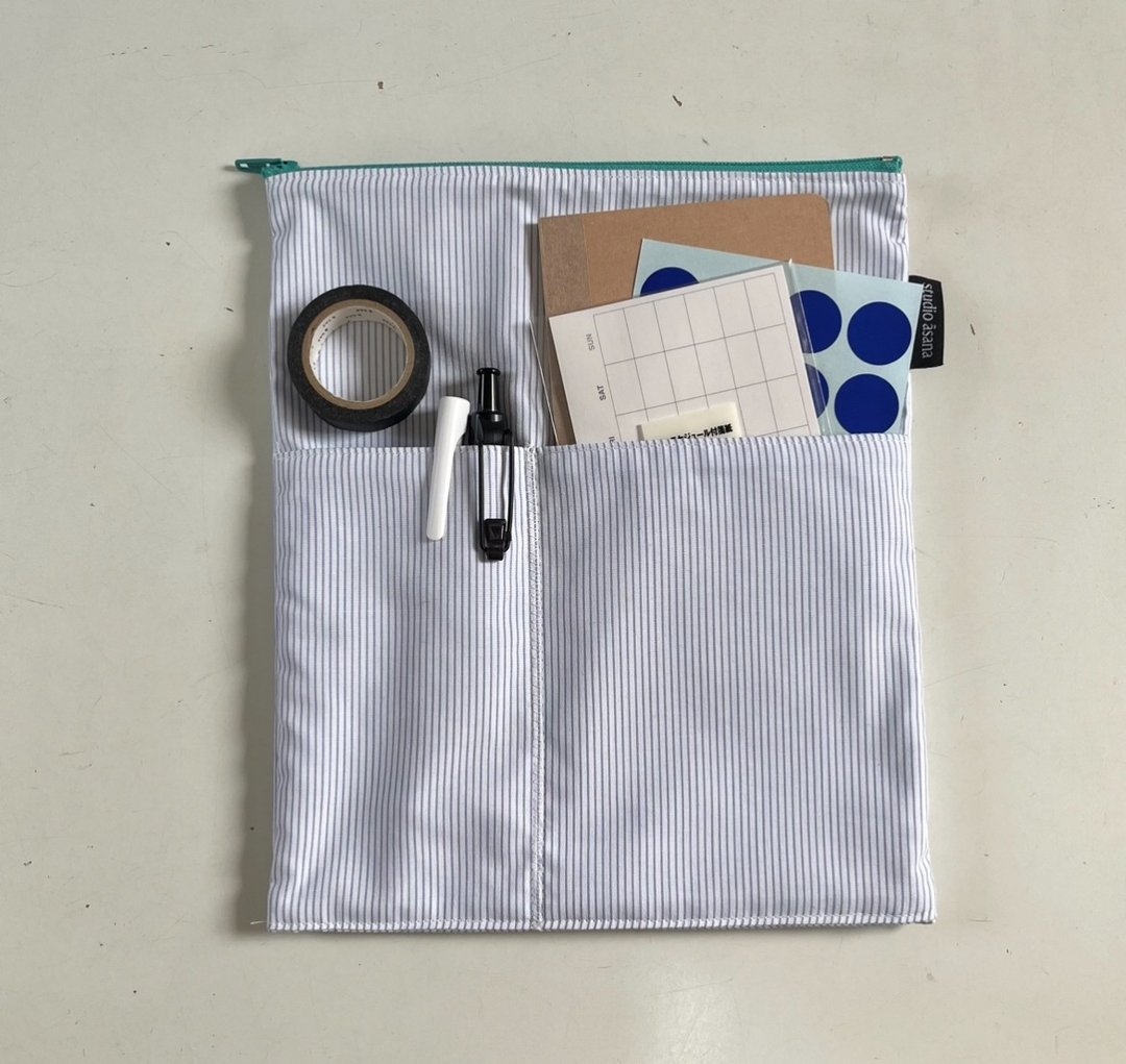 多功能文具收纳袋 (蓝白条纹) 笔袋 手帐 胶带 文具 学习用品 - 铅笔盒/笔袋 - 棉．麻 蓝色