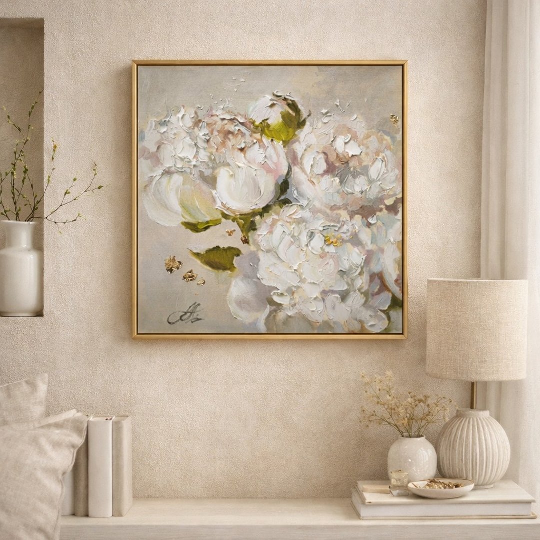 白牡丹 大型 Giclée 帆布镀金版画。花卉艺术。 - 墙贴/壁贴 - 其他材质 透明