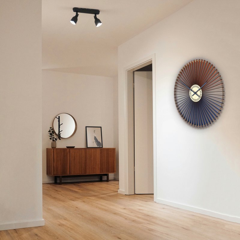 圆形双色挂钟附 60 个叶片 - Kinetic橙色蓝色 - 时钟/闹钟 - 木头 蓝色