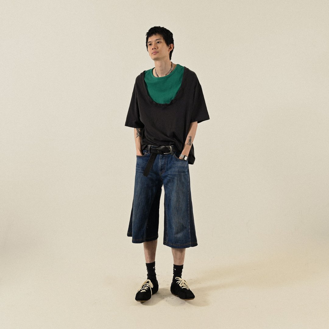 【NaSuBi Vintage】Upcycling拼色设计宽松古着上衣 - 男装上衣/T 恤 - 其他人造纤维 