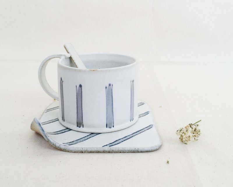 手作小清新咖啡杯-條紋 - 茶具/茶杯 - 陶 白色