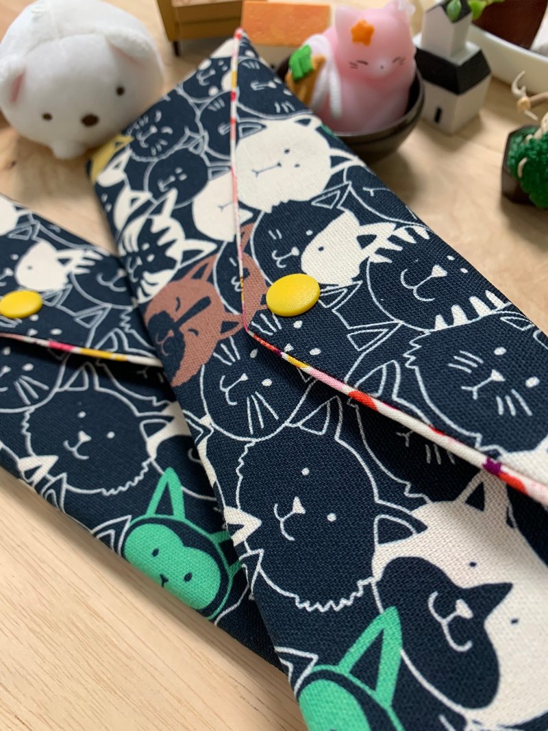 文青风环保纯棉筷袋 喵喵大头贴 耐看湛蓝 超萌 日本 潮物 收纳 - 收纳用品 - 棉．麻 蓝色