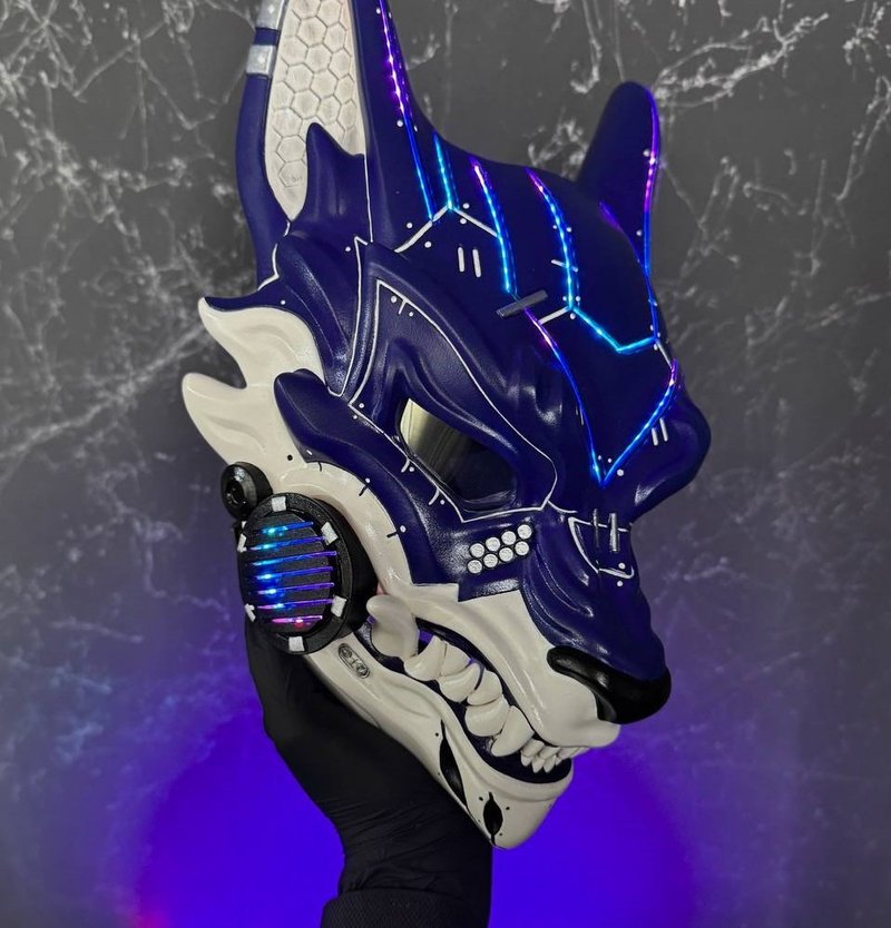 赛博朋克狐面具 紫白配色  配备智能 RGB 灯效  未来感狐狸面具 - 其他 - 树脂 紫色