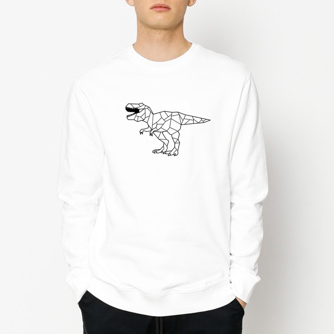 Dino Geometric T Rex 大学T 刷毛 中性版 白色 几何恐龙礼物秋冬 - 男装上衣/T 恤 - 棉．麻 白色
