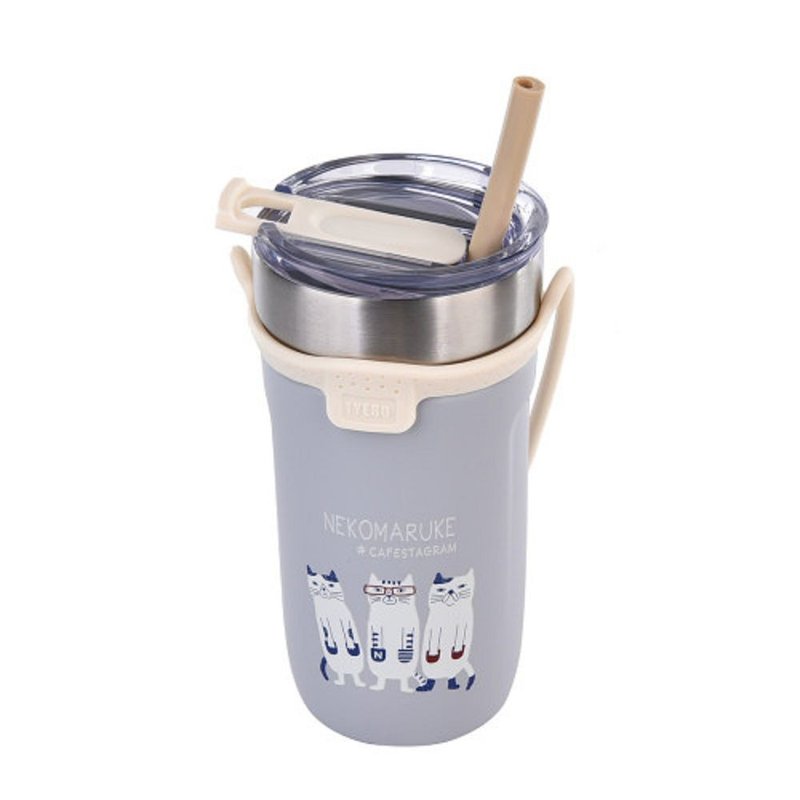 Kusuguru Japan保温瓶 附环保吸管可拆提把 硅胶吸管550ml 灰色 - 水瓶/水壶 - 不锈钢 灰色