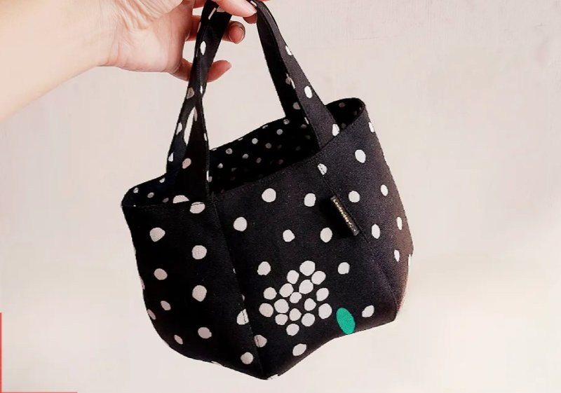 精致手作【南瓜包】南瓜手提包-手提袋-外出包-黑白波波 送礼推荐 - 手提包/手提袋 - 棉．麻 黑色